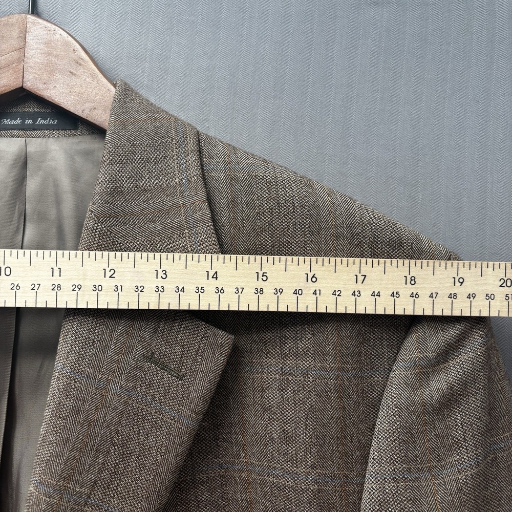 Lauren Ralph Lauren Mens 43R Tweed Blazer Coat Brown Plaid Windowpane 100% Wool - Picture 10 of 16
